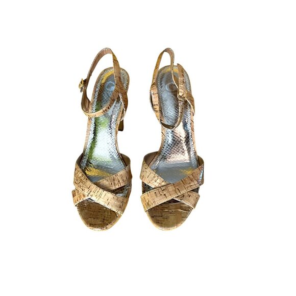 Gianni Bini Cork Platform Stiletto High Heel Sandals With Adjustable Ankle Strap - Picture 6 of 8